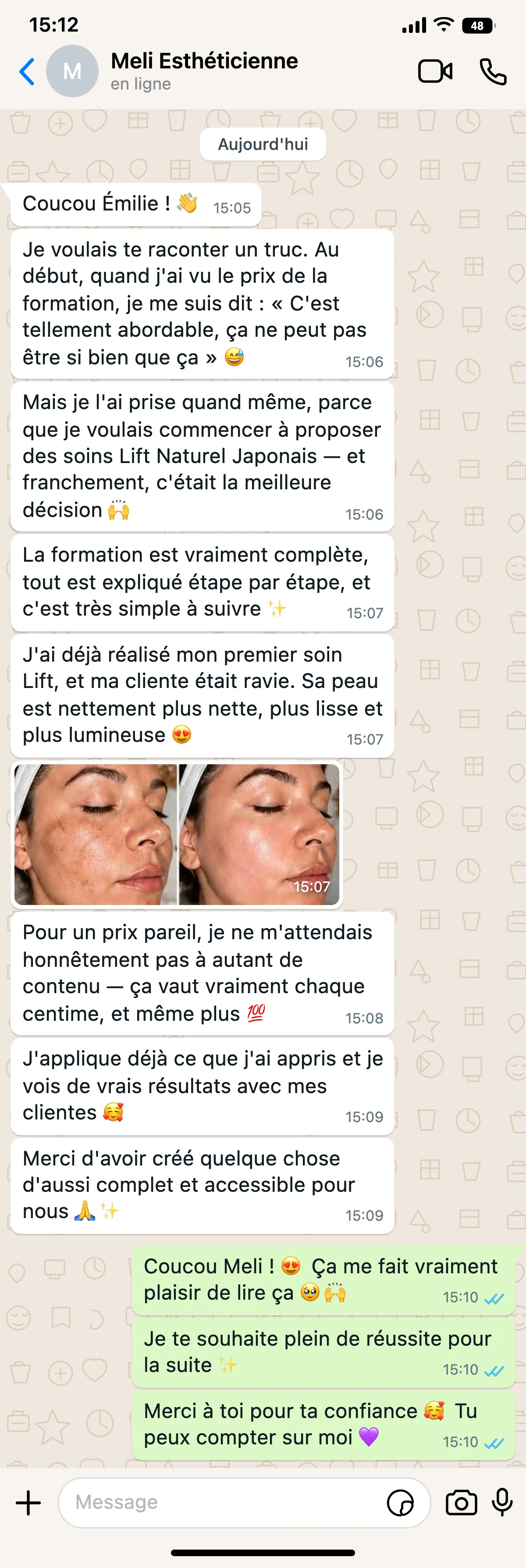 Témoignage WhatsApp — Meli, esthéticienne