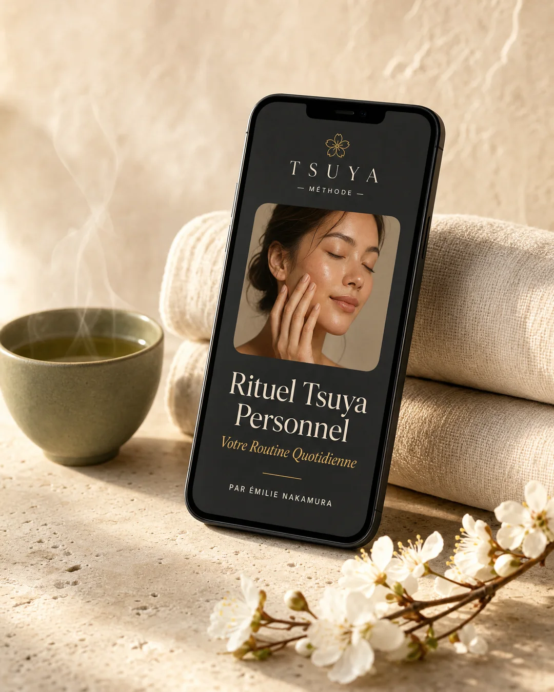 Smartphone affichant le bonus Rituel Tsuya Personnel — votre routine quotidienne